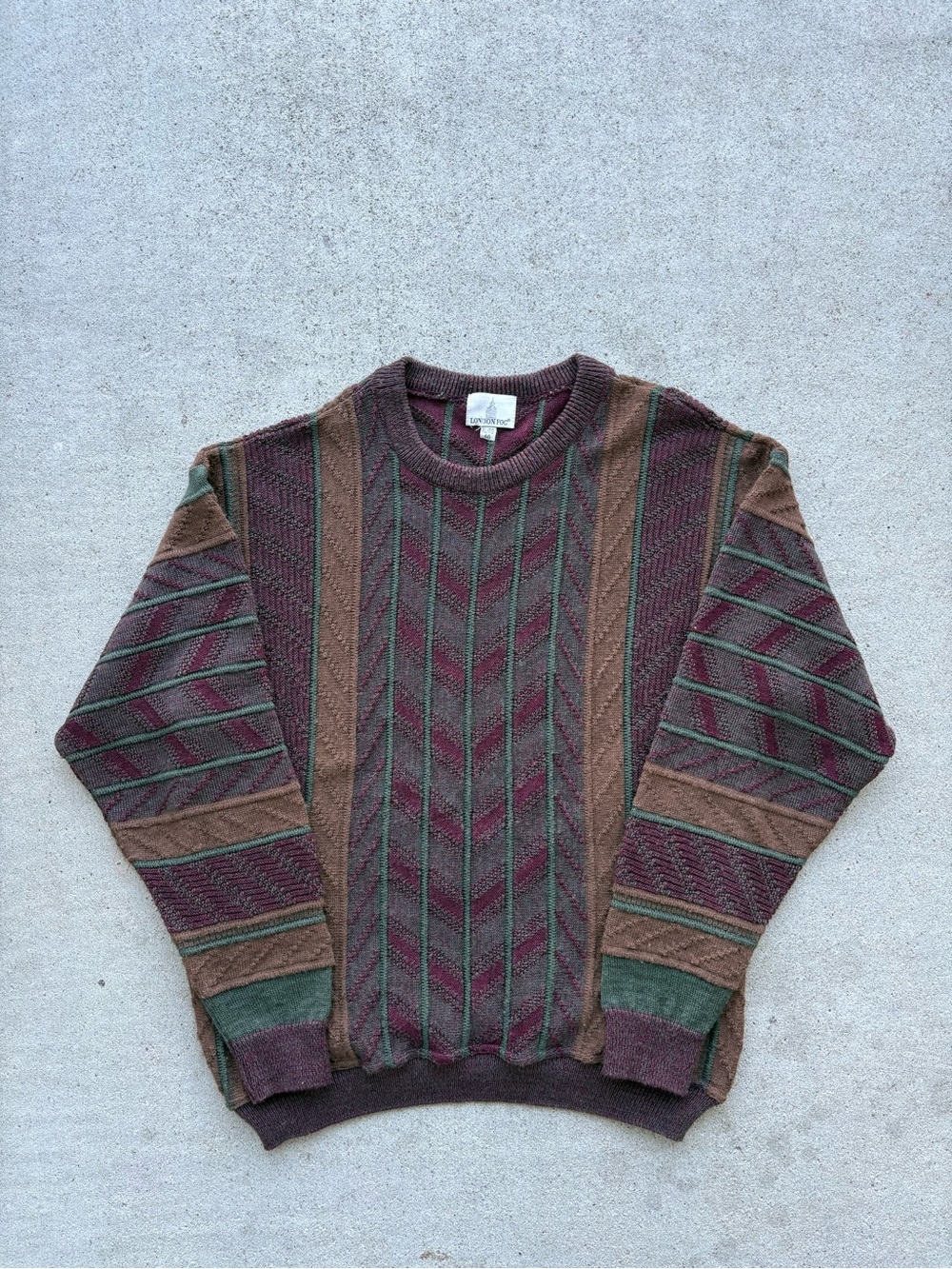 Vintage 90s London Fog 3D Knit Sweater Mens L Canada Wool Blend Coogi Style